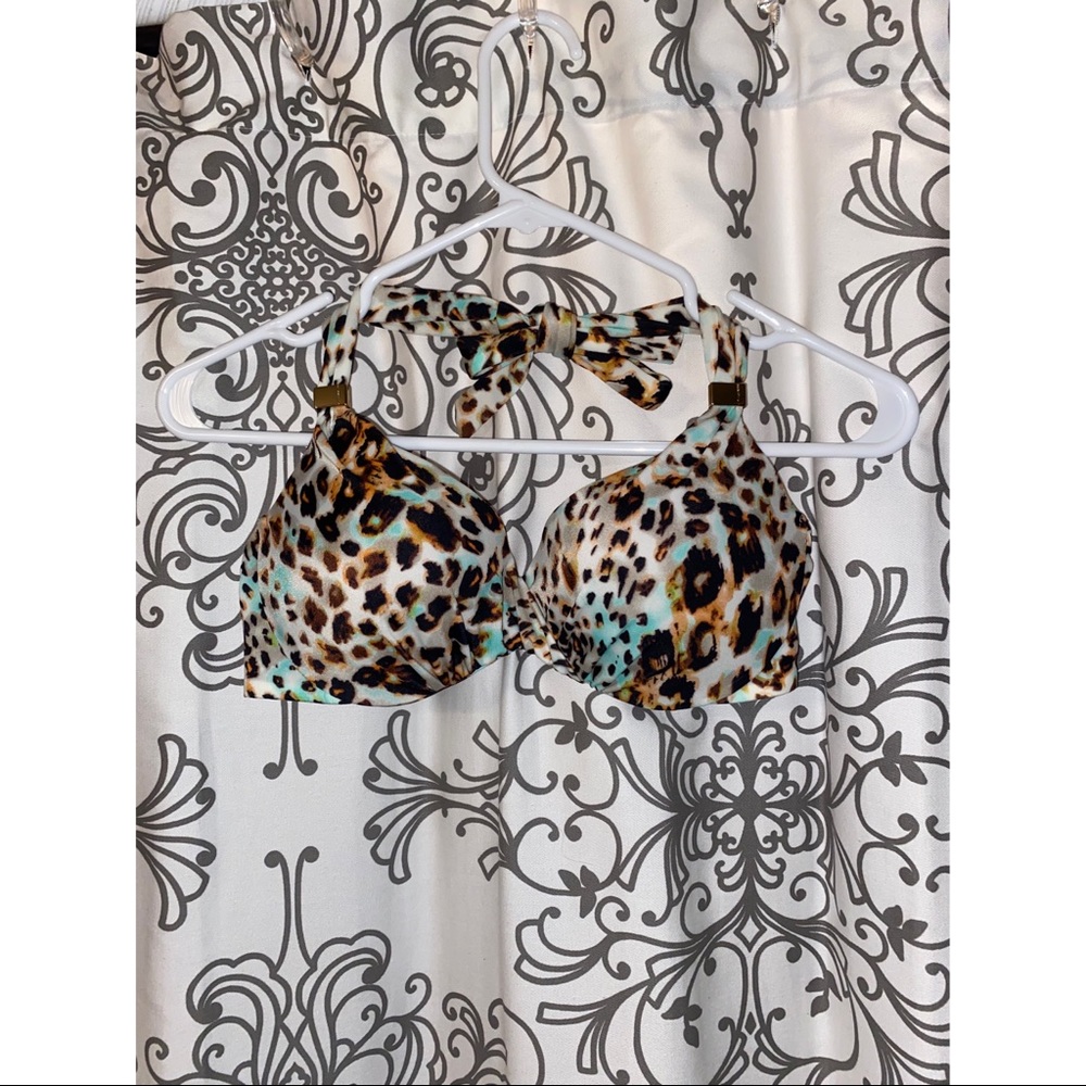 Victoria's Secret Leopard Print Halter Bikini Top - Brown, Black, Teal